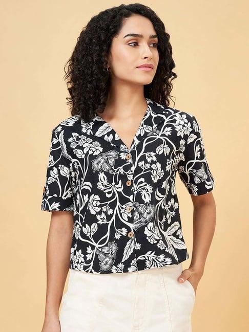 honey by pantaloons jet black cotton printed shirt