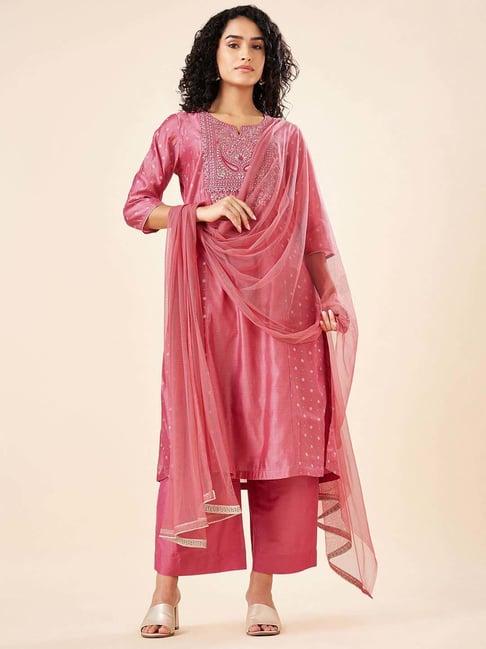 rangmanch by pantaloons pink embroidered kurta palazzo set with dupatta