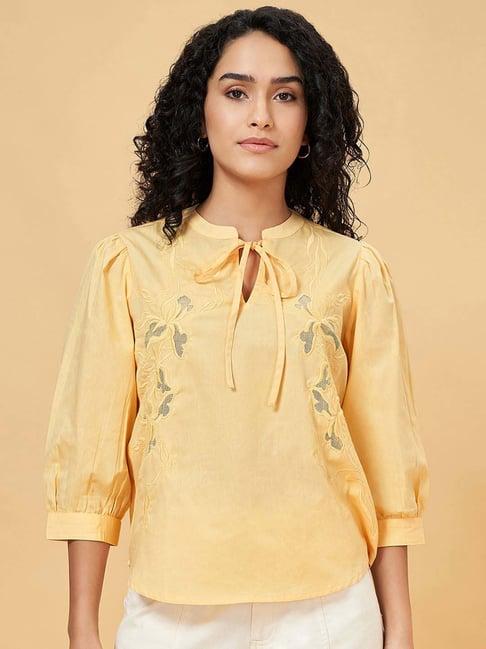 honey by pantaloons yellow cotton embroidered top