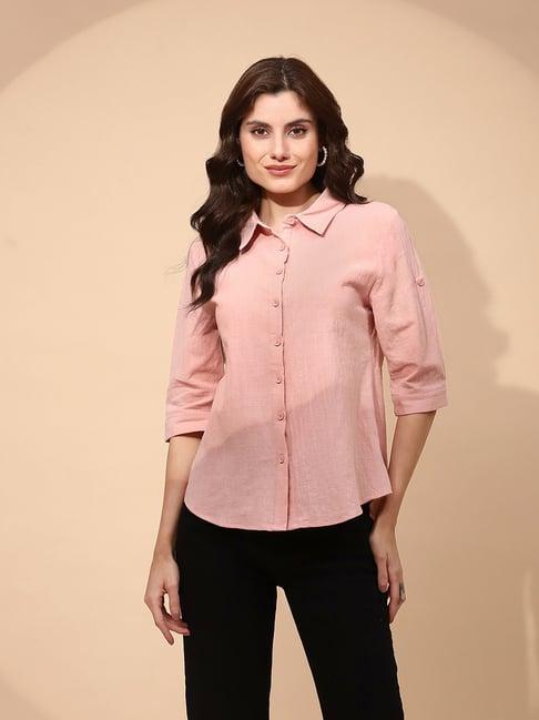 global republic dusty pink cotton regular fit shirt