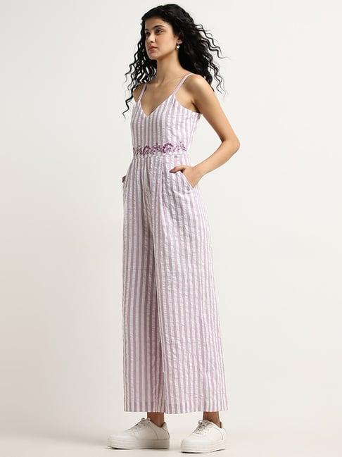 bombay paisley by westside lilac striped jumpsuit