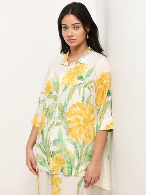 diza by westside yellow floral printed high-low tunic