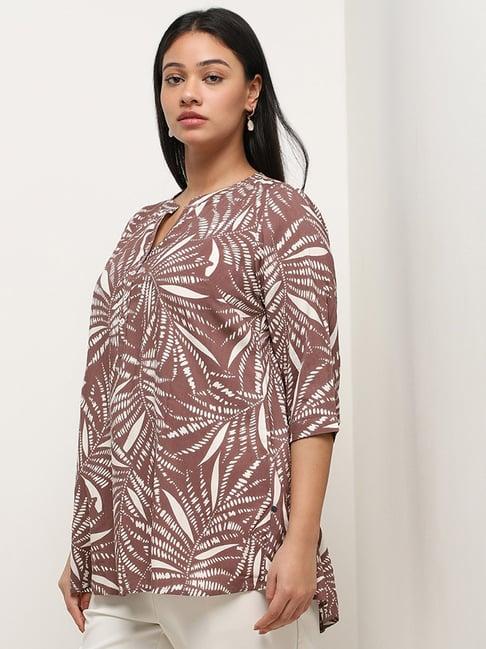 diza by westside brown leaf printed straight kurti