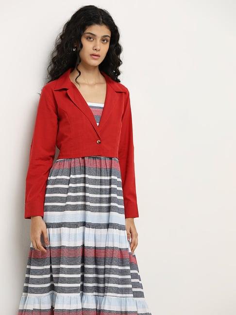 bombay paisley by westside red tiered cotton blend dress with jacket