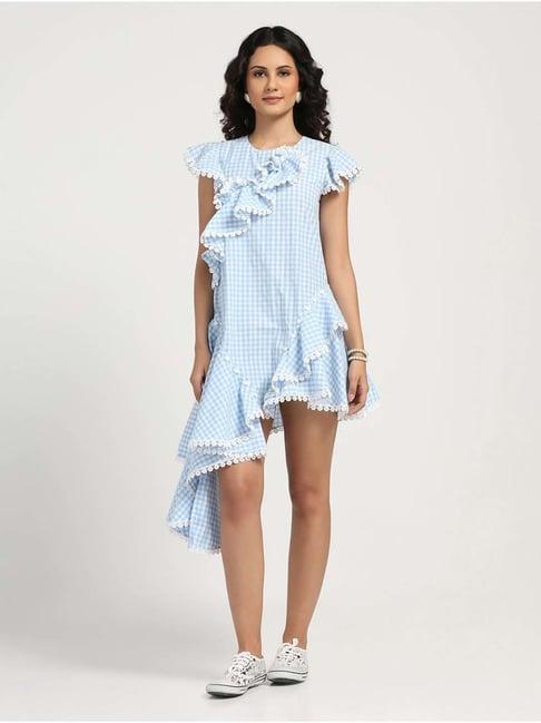 lela blue cotton printed assymetric dress