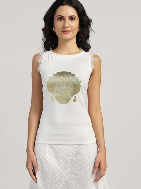 lela white cotton printed top