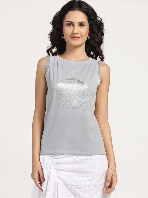 lela grey cotton printed top