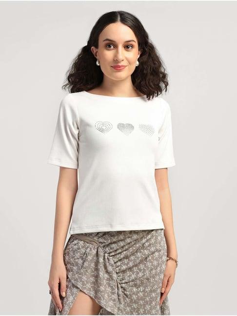 lela white cotton printed t-shirt