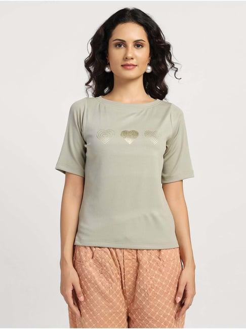 lela grey cotton printed t-shirt