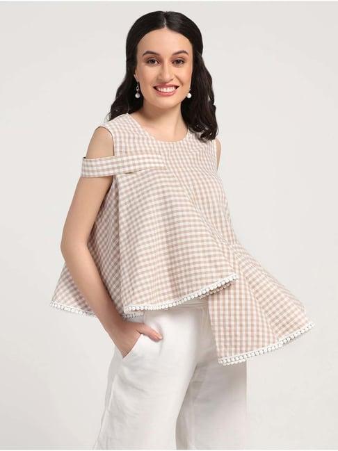 lela beige cotton printed top