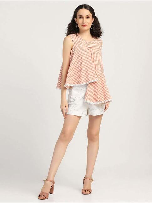 lela peach cotton printed top