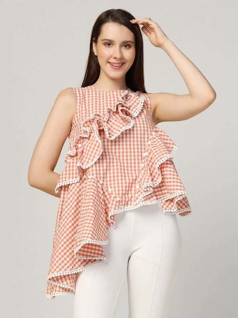 lela peach cotton printed top