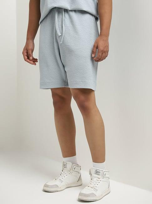 studiofit by westside light blue textured relaxed-fit mid-rise shorts