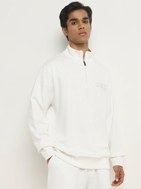 studiofit by westside white text relaxed-fit cotton blend sweatshirt