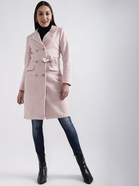 elle pink printed double breasted overcoat