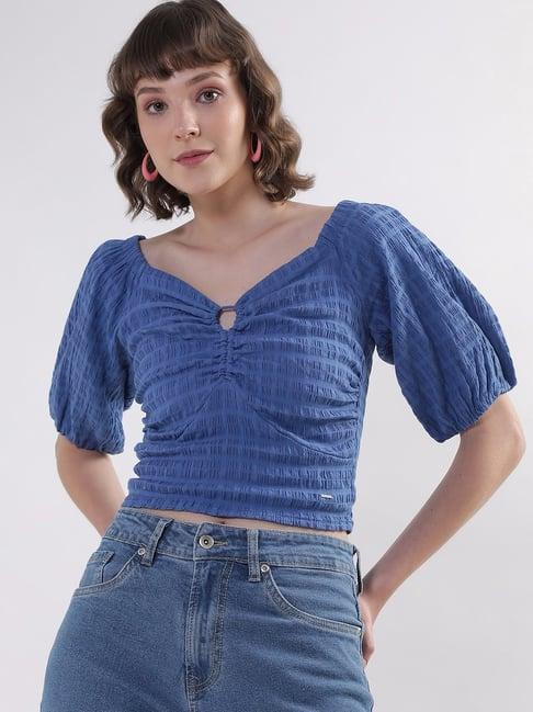 elle blue regular fit crop top