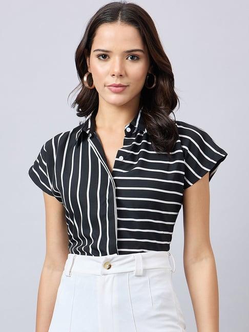 style quotient black striped formal shirt