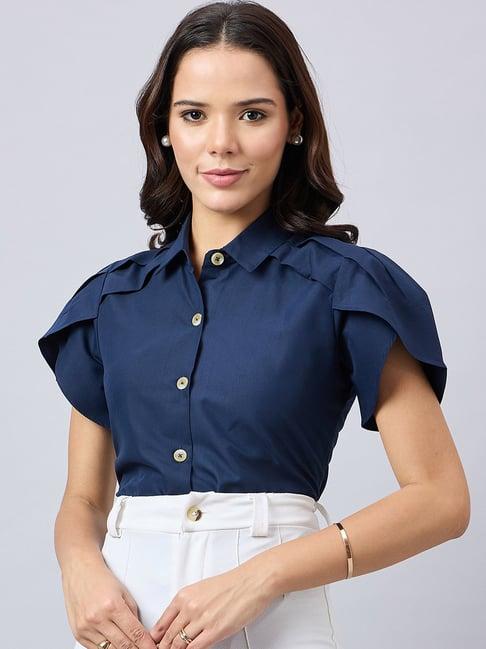 style quotient navy regular fit formal shirt