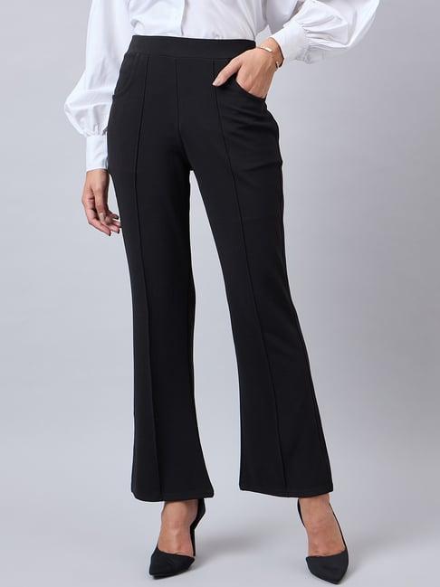 style quotient black relaxed fit high rise trousers