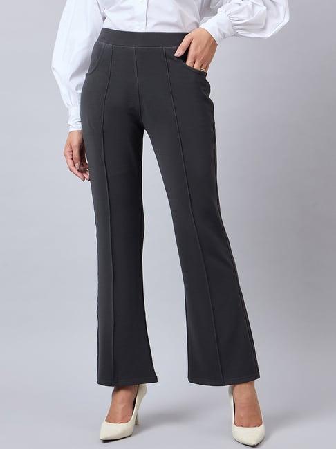 style quotient grey relaxed fit high rise trousers