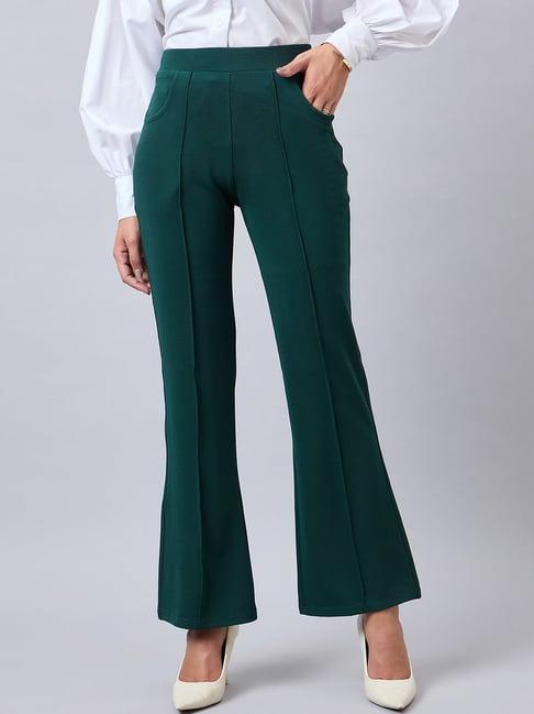 style quotient green relaxed fit high rise trousers