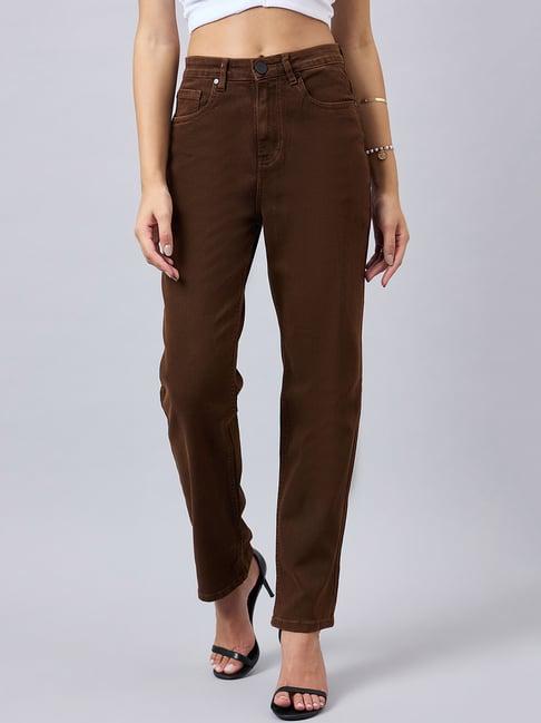 style quotient brown straight fit stretchable high rise jeans