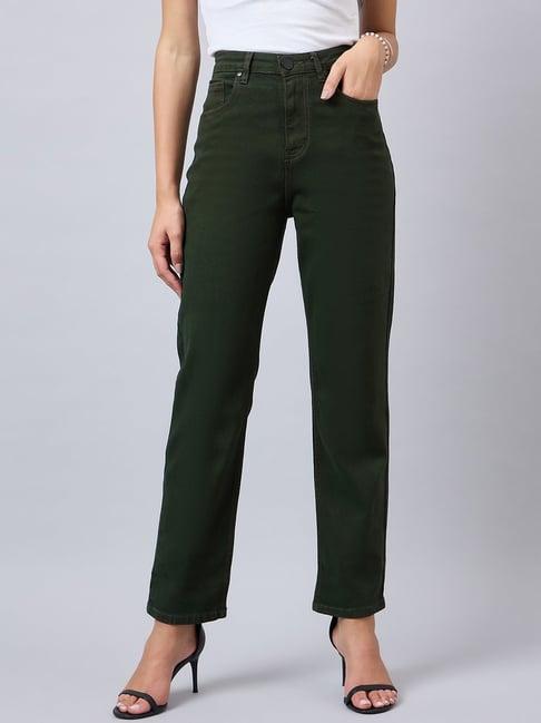 style quotient green straight fit stretchable high rise jeans