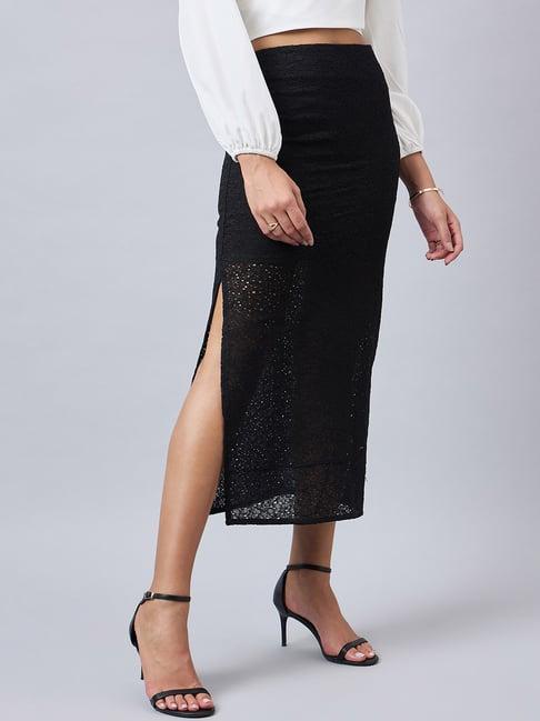 style quotient black self design skirt