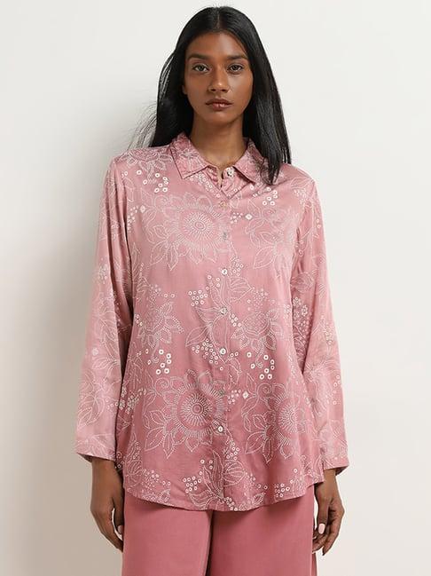 zuba by westside dusty pink bandhani printed straight tunic