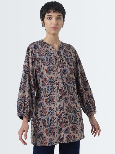 utsa by westside indigo foliage printed straight kurti