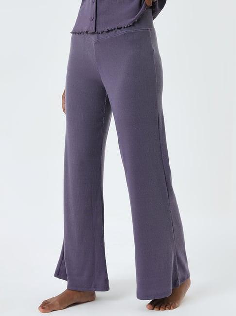 superstar by westside purple ribbed textured high-rise pants