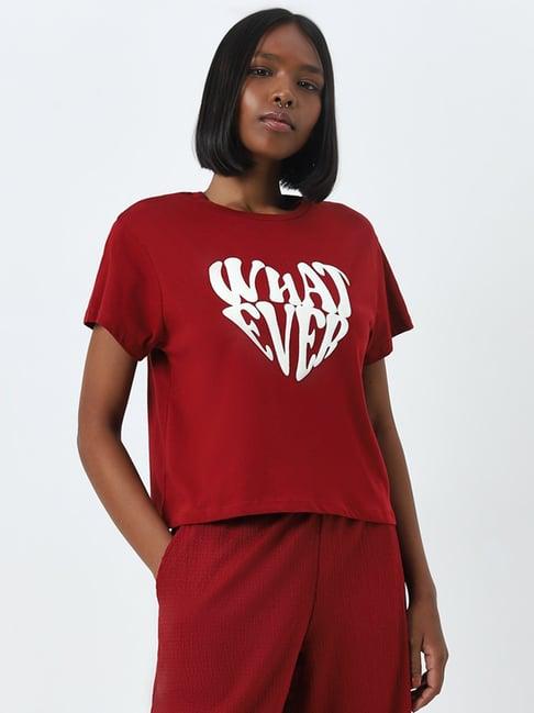 superstar by westside red text printed cotton t-shirt