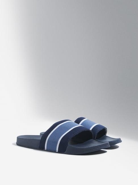 soleplay by westside navy striped design knitted slides