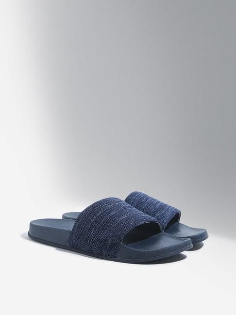 soleplay by westside navy knit-textured pool slides