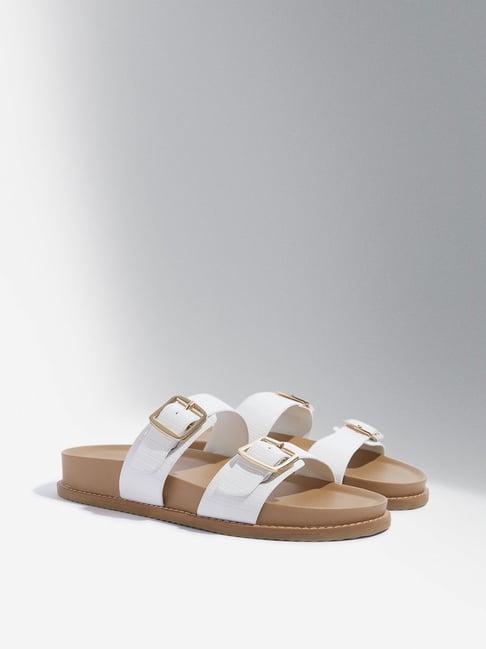 luna blu by westside white buckle-detailed slip-on sandals