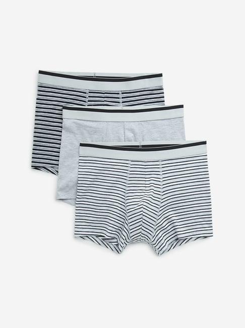 wes lounge by westside grey striped cotton blend trunks - pack of 3