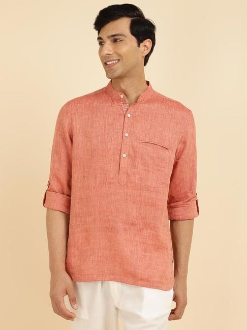 fabindia pink linen slim fit mid placket shirt