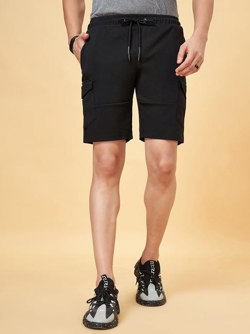 street 808 by pantaloons jet black regular fit cargo shorts