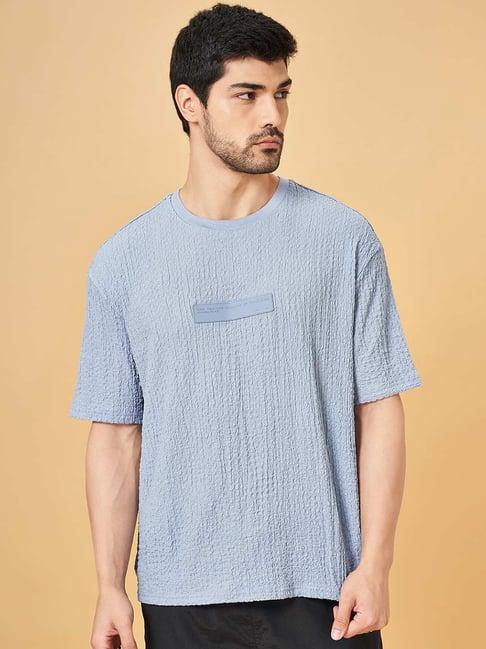 street 808 by pantaloons celestial blue boxy fit texture t-shirt