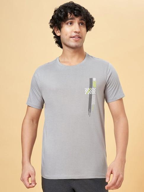 ajile by pantaloons steel grey cotton slim fit t-shirt