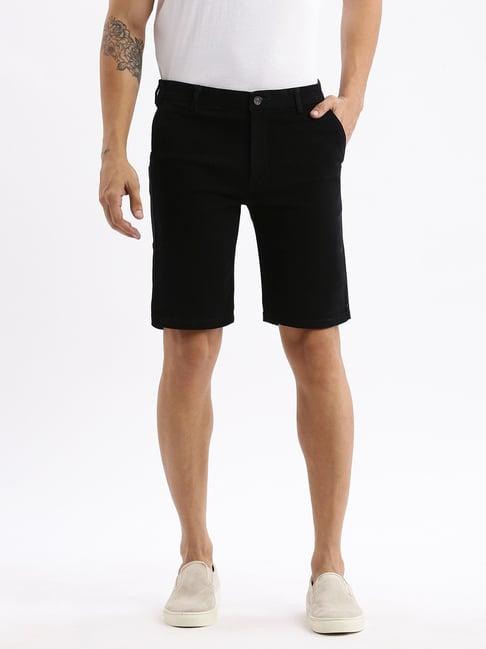 showoff black slim fit printed shorts