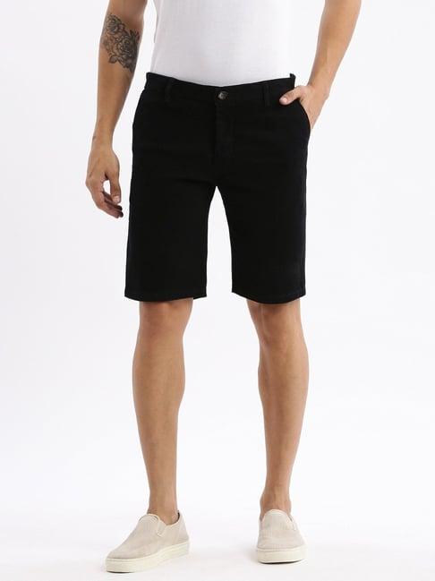 showoff black cotton slim fit printed shorts