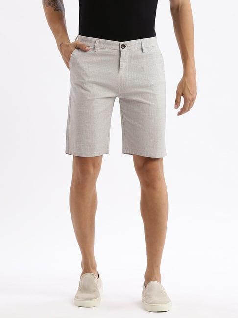 showoff grey cotton slim fit printed shorts