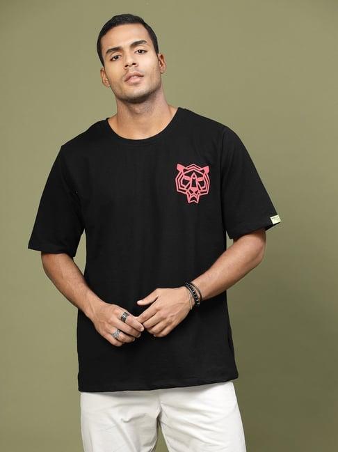 rigo men black terry oversized printed t-shirt