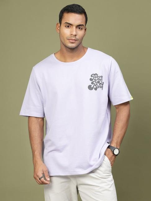 rigo men light purple terry oversized printed t-shirt