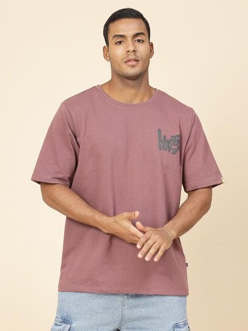 rigo men mauve terry oversized printed t-shirt