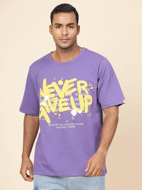 rigo men purple terry oversized printed t-shirt