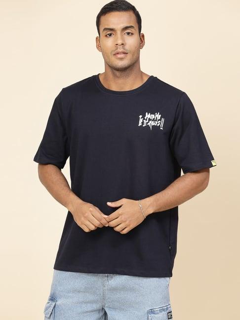 rigo men navy terry oversized printed t-shirt