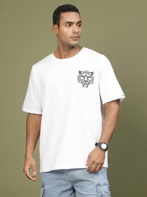 rigo men white terry oversized printed t-shirt