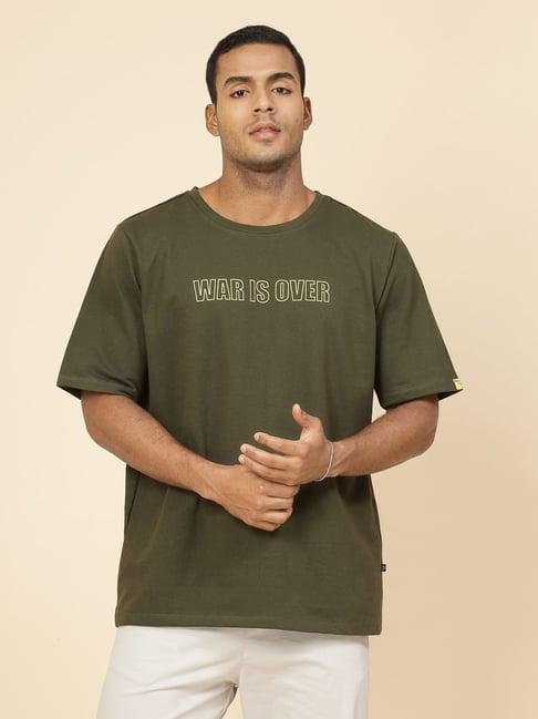 rigo men army green terry oversized printed t-shirt